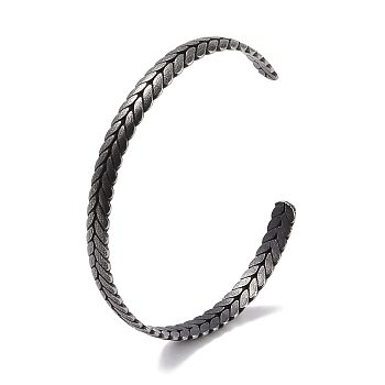 316 Surgical Stainless Steel Leaf Open Cuff Bangles for Women, Antique Silver, Inner Diameter: 2-1/4 inch(5.8cm)