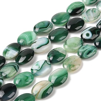 Natural Striped Agate/Banded Agate Beads Strands, Flat Oval, Dyed & Heated, Green, 18~19x24x7~8mm, Hole: 1.2mm, about 16pcs/strand, 15.75''(40cm)