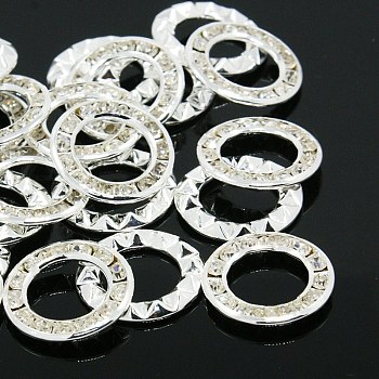 Brass Rhinestone Linking Rings, Ring, Silver, 16x2.5mm, Hole: 10mm