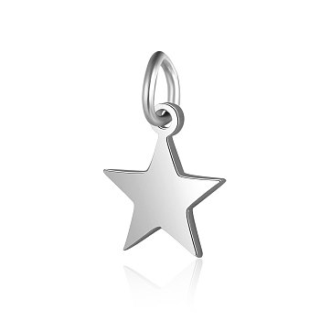 201 Stainless Steel Charms, Star, Stainless Steel Color, 9x8x1mm, Hole: 2~2.5mm