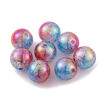 UV Plating Rainbow Iridescent Two Tone Acrylic Beads, Crackle Style, Round, Royal Blue, 15.5mm, Hole: 2.7mm