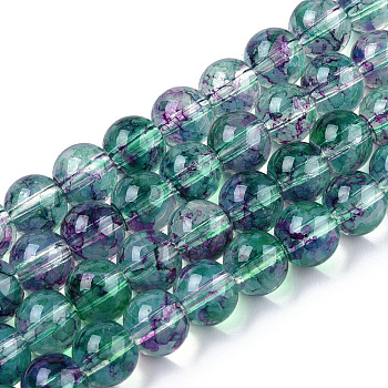 Baking Painted Glass Beads Strands, for Beading Jewelry Making, Imitation Opalite, Round, Medium Sea Green, 8mm, Hole: 1.3~1.6mm, about 100pcs/strand, 31.4 inch