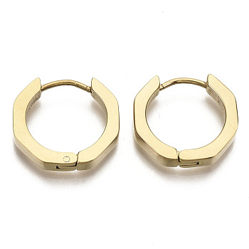 304 Stainless Steel Huggie Hoop Earrings, Ring, Real 18K Gold Plated, 16x17x3mm, Pin: 0.8mm