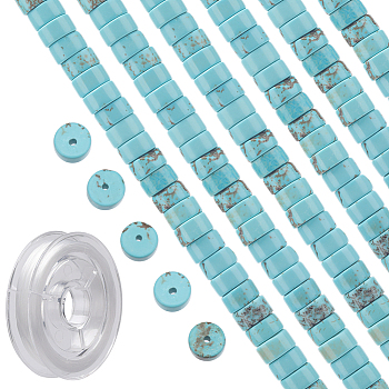 Gemstone Bracelet Making Kit, Including Dyed Natural Howlite Heishi Beads, Elastic Thread, Turquoise, Beads: 6x3mm, Hole: 0.8mm, about 152Pcs/box