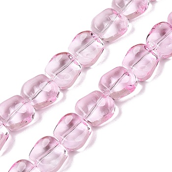 Electroplate Glass Beads Strands, Pearl Luster Plated, Square, Pearl Pink, 10.5x10.5~11x6.5mm, Hole: 1mm, about 59~60pcs/strand, 25.12~25.59 inch(63.8~65cm)