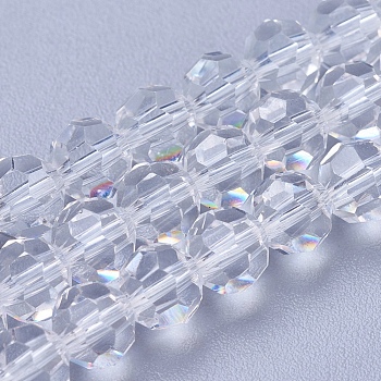 Imitation Austrian Crystal Bead Strands, Grade AAA, Faceted(32 Facets) Round, Clear, 5mm, Hole: 0.7~0.9mm, about 80pcs/strand, 15.7 inch