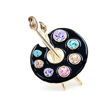Palette Alloy Rhinestone Brooches for Painting Lovers, with Enamel, Black, 45x34mm