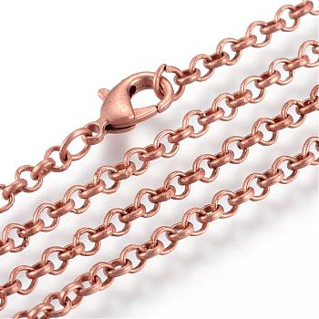 Iron Rolo Chains Necklace Making, with Lobster Clasps, Soldered, Red Copper, 17.7 inch(45cm)
