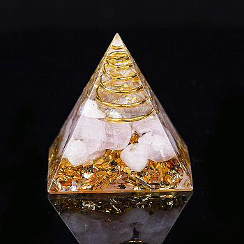 Orgonite Pyramid Resin Display Decorations, Healing Pyramids, for Stress Reduce Healing Meditation, with Brass Findings, Gold Foil and Natural Kunzite Chips Inside, for Home Office Desk, 30mm