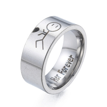 201 Stainless Steel Boy with Heart Finger Ring, Word Her Forever Promise Ring for Men, Stainless Steel Color, Inner Diameter: 17mm