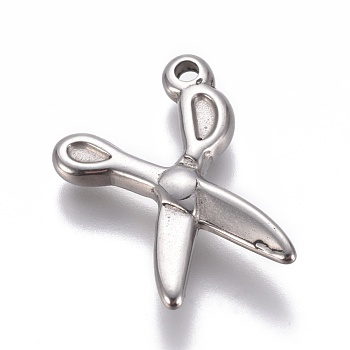 304 Stainless Steel Pendants, Scissor, Stainless Steel Color, 20x14x3.2mm, Hole: 1.6mm