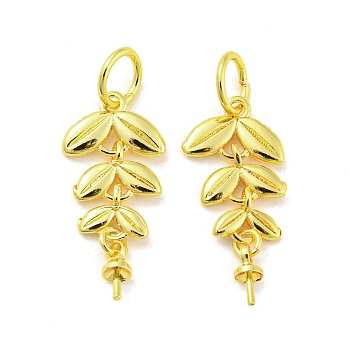 Leaf Rack Plating Brass Cup Peg Bails, Pendant Bail with Jump Rings, For Half Drilled Beads, Long-Lasting Plated, Lead Free & Cadmium Free, Real 18K Gold Plated, 21.5x10x3mm, Hole: 4mm, Pin: 0.7mm