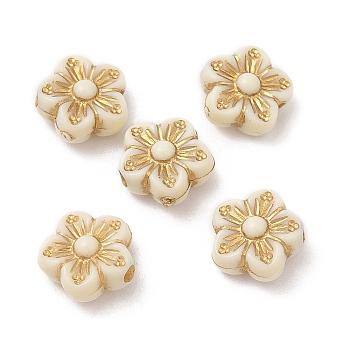 Plating Acrylic Beads, Golden Metal Enlaced, Flower, Beige, 8.5x9x4.5mm, Hole: 1.6mm, about 3110pcs/500g