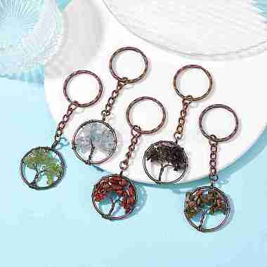 Brass Wire Wrapped Natural & Synthetic Mixed Stone Pendant Keychain(KEYC-JKC00655)-2