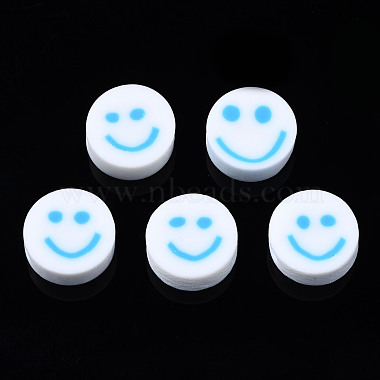 Deep Sky Blue Flat Round Polymer Clay Beads