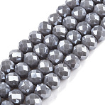 Electroplate Glass Beads Strands, Pearl Luster Plated, Faceted, Rondelle, Dark Gray, 6x5mm, Hole: 1mm, about 80~85pcs/strand, 38~40cm(EGLA-A044-P6mm-A10)