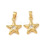Brass Micro Pave Clear Cubic Zirconia Pendants, Star Charms, Real 18K Gold Plated, 15.5x13x3.5mm, Hole: 2x4.5mm(CU-CBADD64-08G)
