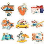 18Pcs 9 Styles Tourism Theme Alloy Enamel Pendants, Light Golden, Mixed Shapes, 15~26.5x20~28x1mm, Hole: 2mm, 2pcs/style(FIND-CJ0004-66)