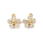 Brass Micro Pave Cubic Zirconia Charms, Flower, Real 18K Gold Plated, Clear, 11x8x4.5mm, Hole: 1mm(KK-C155-04G-01)
