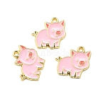 Zinc Alloy Enamel Pendants, Animal Charms, Golden, Pig, 16.5x17x1.5mm, Hole: 1.5mm(X-FIND-Z080-01G-02)