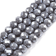 Electroplate Glass Beads Strands, Pearl Luster Plated, Faceted, Rondelle, Dark Gray, 6x5mm, Hole: 1mm, about 84~85pcs/strand, 41.5~42cm(EGLA-A044-P6mm-A10)