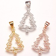 Brass Micro Pave Cubic Zirconia Pendants, Christmas Tree, Clear, Mixed Color, 23x15x2mm, Hole: 3.5x5mm(ZIRC-F086-01)