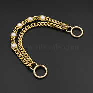 Alloy Bag Straps, with Resin Pearl Beads and Alloy Spring Clasps, Bag Repalcement Accessories, Light Gold, 29x1.1~1.6x0.6~1.6cm, Clasps: 43x31x5mm, Inner Diameter: 21.5mm(FIND-WH0095-07)