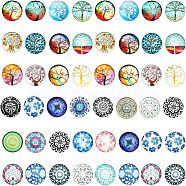 CHGCRAFT 48Pcs 2 Style Glass Cabochons, Half Round/Dome with Tree of Life & Flower Pattern, Mixed Patterns, 25x6~7mm, 24pcs/style (GGLA-CA0001-04)