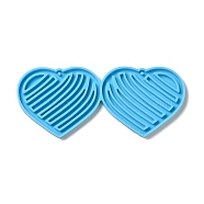 DIY Heart with Stripe Pendant Silicone Molds, Resin Casting Molds, for UV Resin & Epoxy Resin Jewelry Making, Deep Sky Blue, 53x124x4mm, Hole: 2mm, Inner Diameter: 48.5x58.5mm(DIY-I099-46)