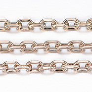 Ion Plating(IP) 304 Stainless Steel Cable Chains, Diamond Cut Chains, Soldered, Faceted, with Spool, Oval, Rose Gold, 2.5x1.7~1.8x0.5mm, about 65.61 Feet(20m)/roll(CHS-H009-01RG)