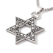 Alloy David Star Pendant Necklace with 201 Stainless Steel Box Chains, Gothic Jewelry for Men Women, Antique Silver & Stainless Steel Color, 23.62 inch(60cm)(NJEW-E016-16AS)