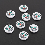Halloween Handmade Polymer Clay Cabochons, Flat Round with Ghost, White, 9.5~10x1.5~2mm, about 5500pcs/1000g(CLAY-N006-110)