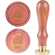 Brass Wax Seal Stamp, with Natural Rosewood Handle, for DIY Scrapbooking, Holiday Pattern, Stamp: 25mm, Handle: 83x22mm, Head: 7.5mm(AJEW-CP0002-22-44)