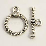 Tibetan Style Alloy Toggle Clasps, Lead Free and Cadmium Free, Ring, Antique Silver, Ring: 19x14x3mm, Hole: 2mm, Bar: 20x8x3mm, Hole: 2mm(TIBE-EA9138Y-LF)