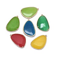 Cat Eye Pendants, with Brass Findings, Faceted, Golden, Mixed Color, 33x22x4.5~5mm, Hole: 0.8mm(G-E526-20)