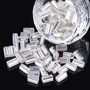 Glass Seed Beads, Silver Lined Square Hole, Cube, WhiteSmoke, 6~7x3.5x3.5mm, Hole: 1.2mm, about 450g/bag(SEED-S018-05)