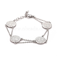 304 Stainless Steel Saint Benedict Link Bracelet for Men Women, Stainless Steel Color, 7-7/8 inch(20.1cm)(STAS-E160-34P)
