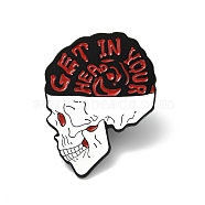 Word Get In Your Head Enamel Pin, Skull Halloween Alloy Badge for Backpack Clothes, Electrophoresis Black, White, 30.5x24.5x1.4mm(JEWB-G013-D02)