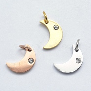 316 Surgical Stainless Steel Pendants, with Cubic Zirconia, Moon, Clear, Mixed Color, 12x9x2mm, Hole: 3mm(STAS-K178-10)