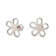 Non-Tarnish 201 Stainless Steel Stud Earring Findings, with Ear Nuts and 304 Stainless Steel Pins, Flower, Stainless Steel Color, 16x16.5mm, Pin: 0.7mm(STAS-G266-06P)