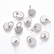 304 Stainless Steel Charms, Stamping Blank Tag, with Jump Rings, Flat Round, Stainless Steel Color, 6x0.7mm, Hole: 3.5mm(STAS-I124-01A-P)