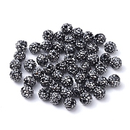 Pave Disco Ball Beads, Polymer Clay Rhinestone Beads, Grade A, Jet Hematite, PP9(1.5.~1.6mm), 6mm, Hole: 1mm(RB-Q195-6mm-1)