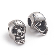 Halloween 304 Stainless Steel Beads, Large Hole Beads, Skull Head, Antique Silver, 14.5x10x9.5mm, Hole: 5mm(STAS-F237-30AS)