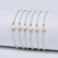 Adjustable Nylon Cord Braided Bead Bracelets, with Japanese Seed Beads and Pearl, Azure, 2 inch~2-3/4 inch(5~7.1cm)(X-BJEW-P256-B07)