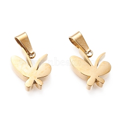 Ion Plating(IP) 304 Stainless Steel Charms, Manual Polishing, Butterfly, Golden, 14x13x3.5mm, Hole: 3x7mm(STAS-F253-07G)