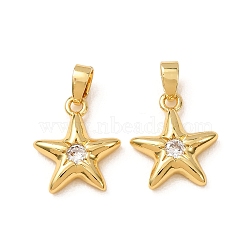 Brass Micro Pave Clear Cubic Zirconia Pendants, Star Charms, Real 18K Gold Plated, 15.5x13x3.5mm, Hole: 2x4.5mm(CU-CBADD64-08G)