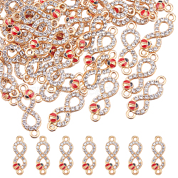 50Pcs Alloy Crystal Rhinestone Links/Connectors, Enamel Style, Infinity with Ladybird, Dark Red, Light Gold, 23x8x3mm, Hole: 1.5mm(ALRI-FH0001-24)