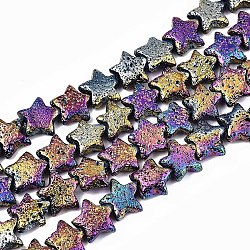 Rainbow Electroplated Natural Lava Rock Bead Strands, Bumpy, Star, Multi-color Plated, 13.5~14.5x14~15.5x4.5~5.5mm, Hole: 1.2mm, about 28pcs/strand, 12.80 inch~13.19 inch(32.5cm)(G-T131-37)