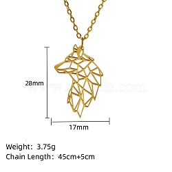 Stainless Steel Geometric Artistic Hollow Animal Pendant Necklaces, Clavicle Chain Necklaces for Women, Golden, Wolf, 17.72 inch(45cm)(JK0174-9)