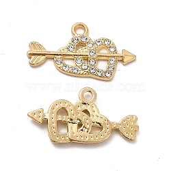 Alloy Crystal Rhinestone Pendants, Interlocking Heart  & Arrow Charm, Golden, 26x13.5x2.5mm, Hole: 2mm(PALLOY-B009-18G)